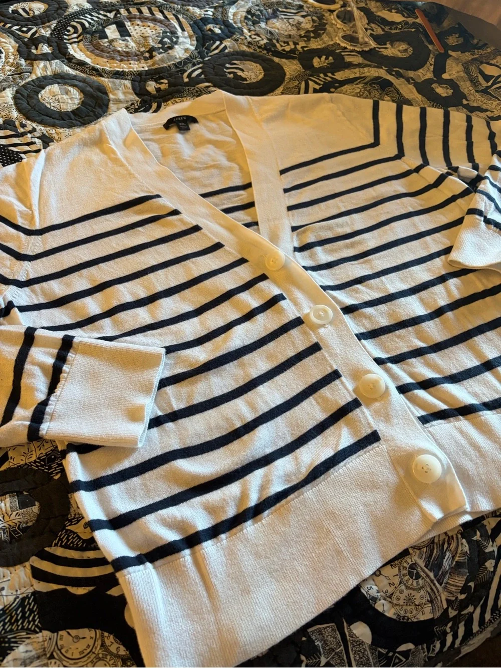 J.Crew Striped Button Front Cardigan Sweater White Navy XXL NWOT